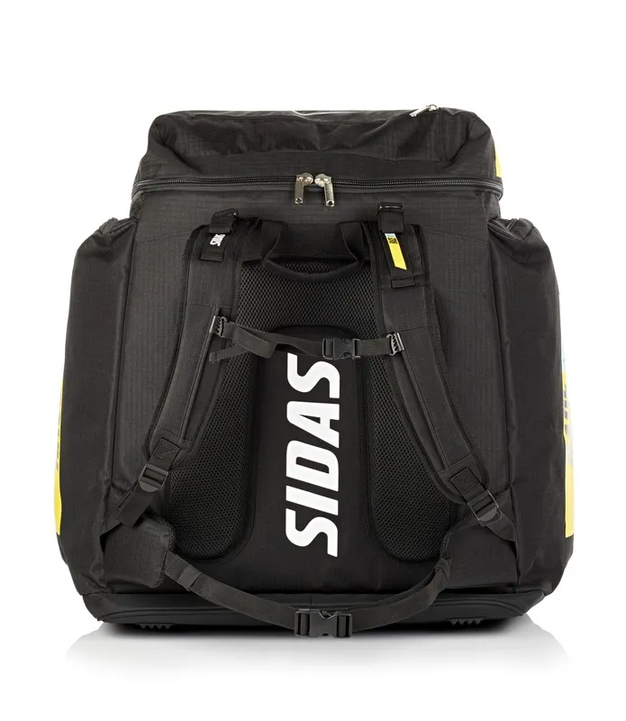 Schwarze Sidas Race Boot Bag (90L) von hinten, mit Tragegurten und großem "SIDAS" Schriftzug.