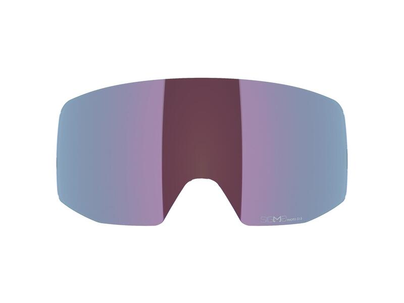 Lunettes de ski avec lentille réfléchissante Un masque de ski avec une lentille réfléchissante de couleur bleu-violet sur un fond blanc.