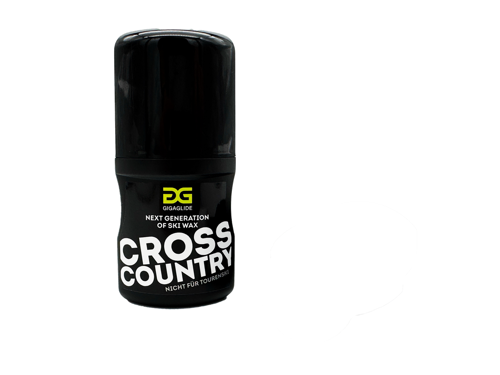 Schwarze 50ml Flasche Gigaglide Cross Country Skiwachs für Langlaufski, mit Schriftzug.