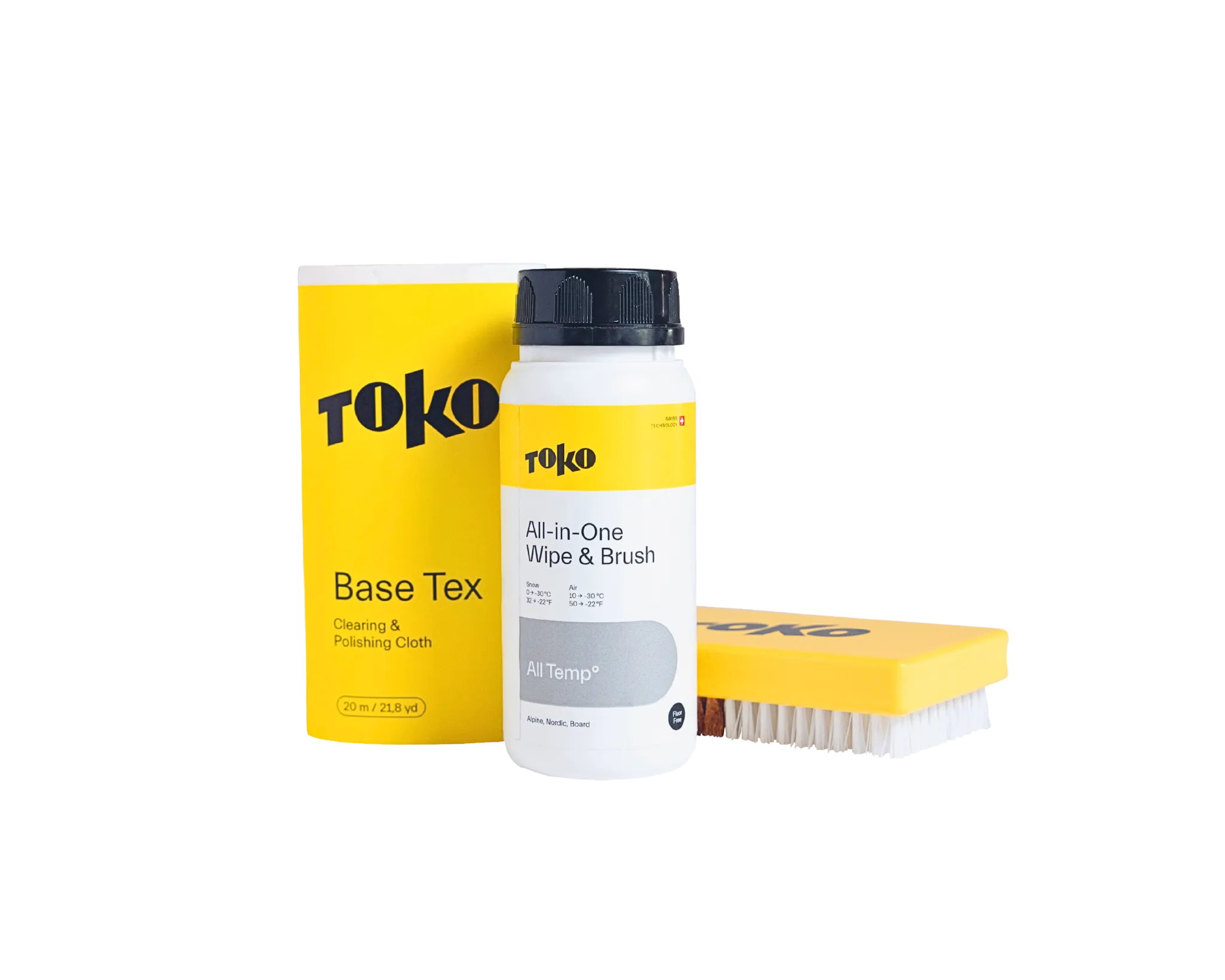 Toko Kit tout-en-un Wipe & Brush : liquide de nettoyage, chiffon de polissage et brosse pour skis.