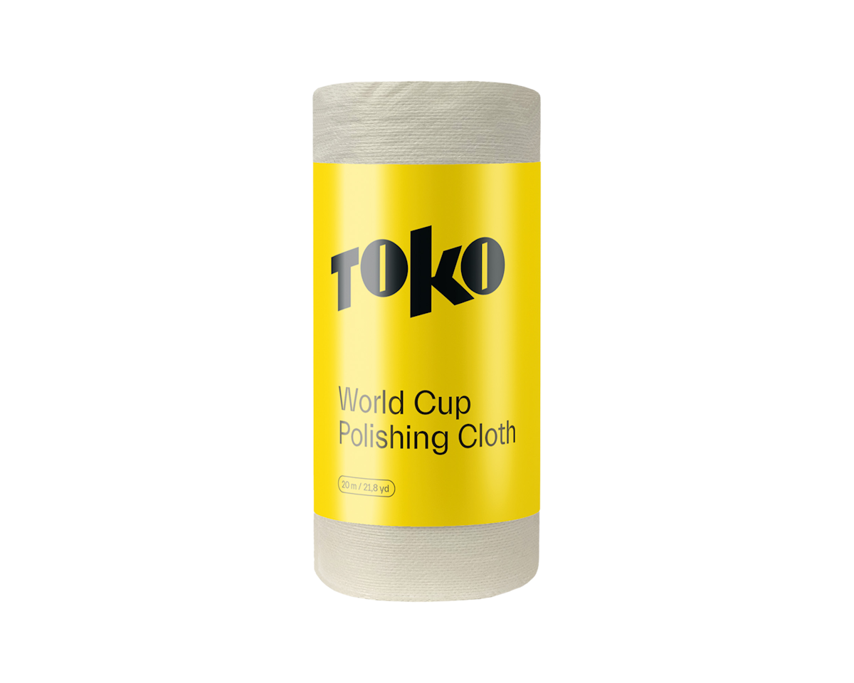 Rolle Poliertuch mit gelbem Etikett, beschriftet mit "Toko World Cup Polishing Cloth".