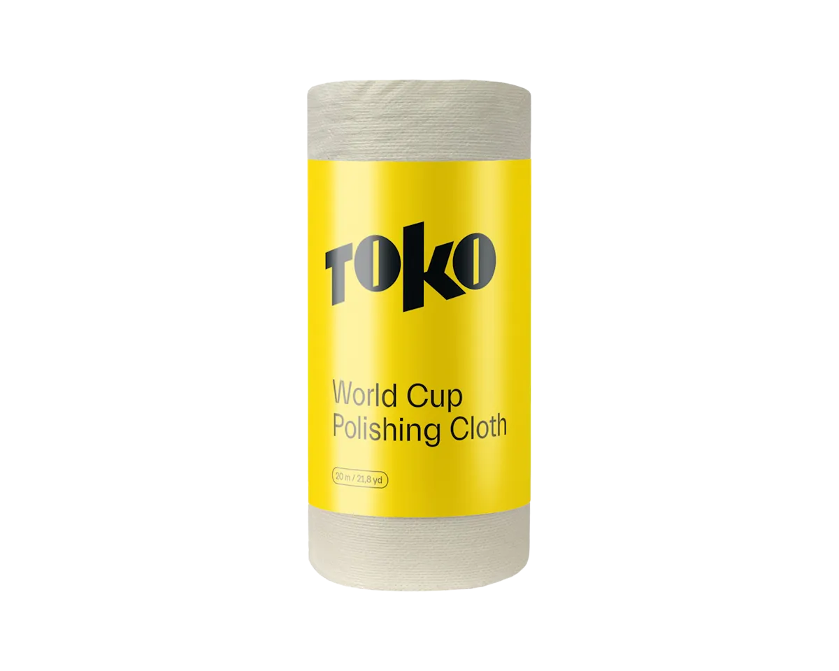 Rolle Poliertuch mit gelbem Etikett, beschriftet mit "Toko World Cup Polishing Cloth".