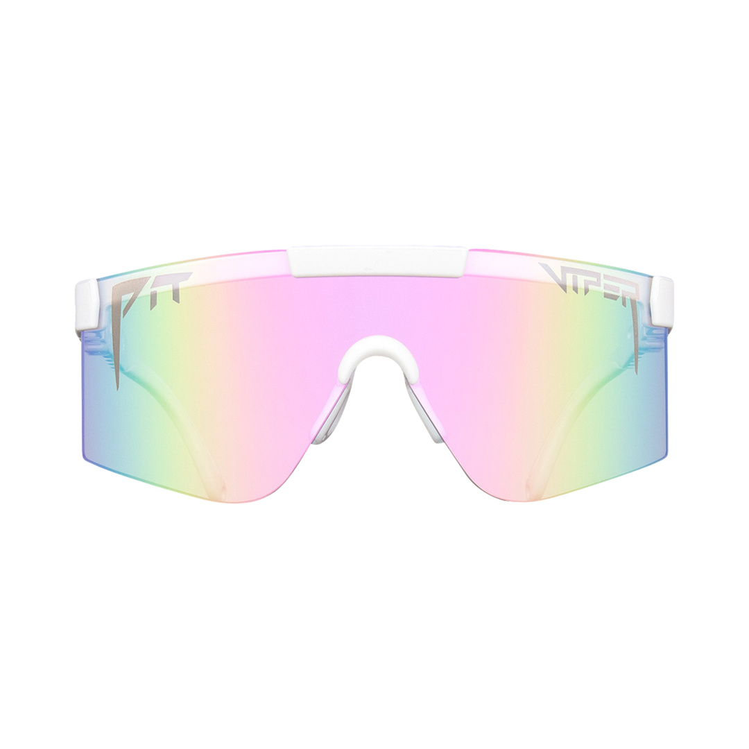 Lunettes Photochromic 2000 blanches avec verres arc-en-ciel de face.