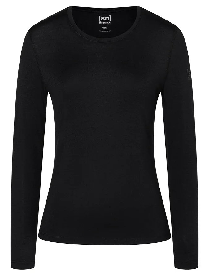 T-shirt manches longues noir Super.Natural Base Crew Neck 230 pour femmes, vue de face.