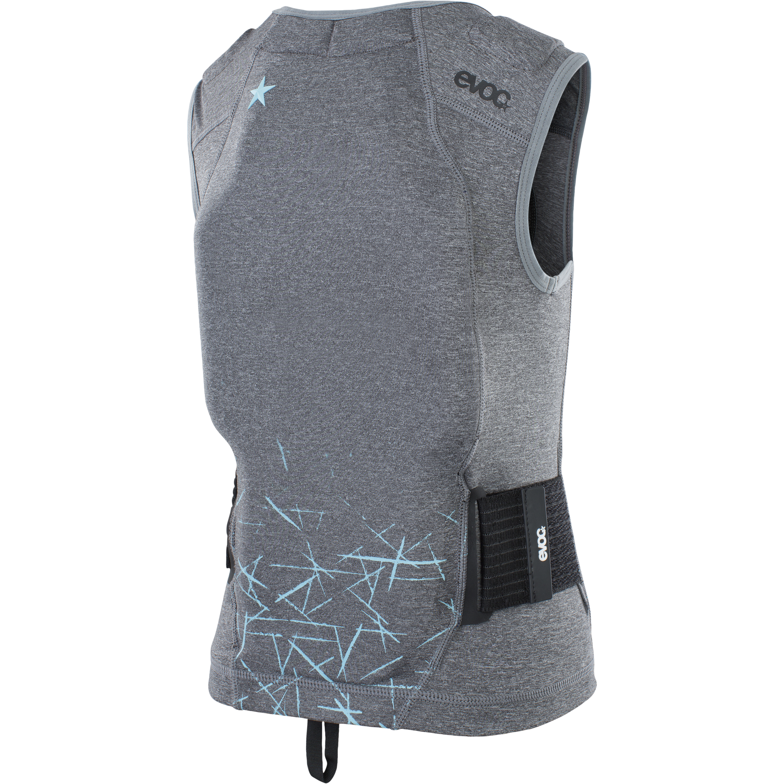 Rückenansicht Evoc Protector Vest Kids in Grau mit blauen Akzenten und schwarzem Taillenband.