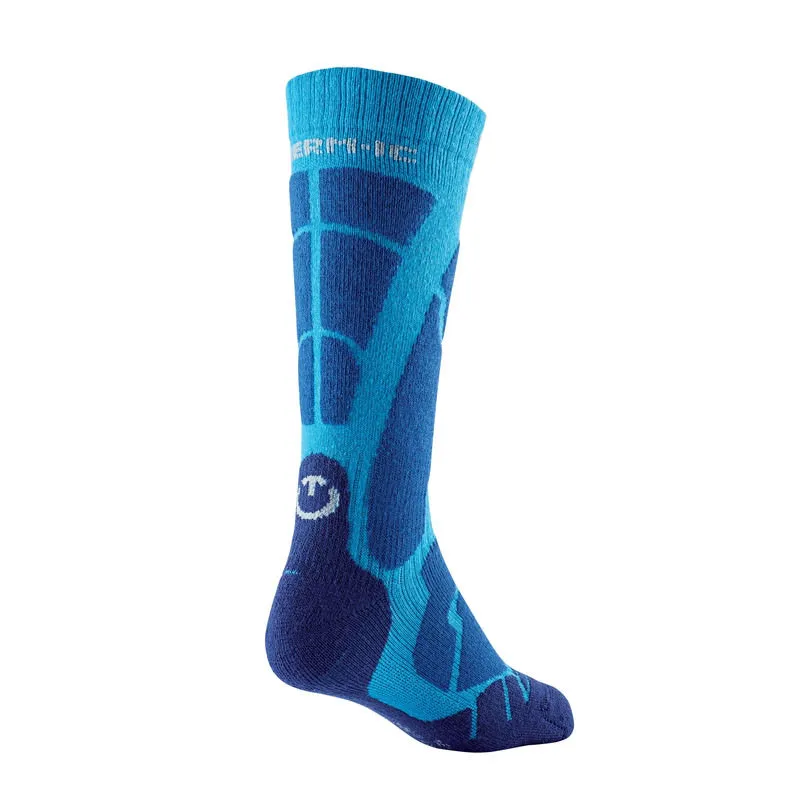Blue-petrol Ski Warm Junior ski sock with turquoise accents.