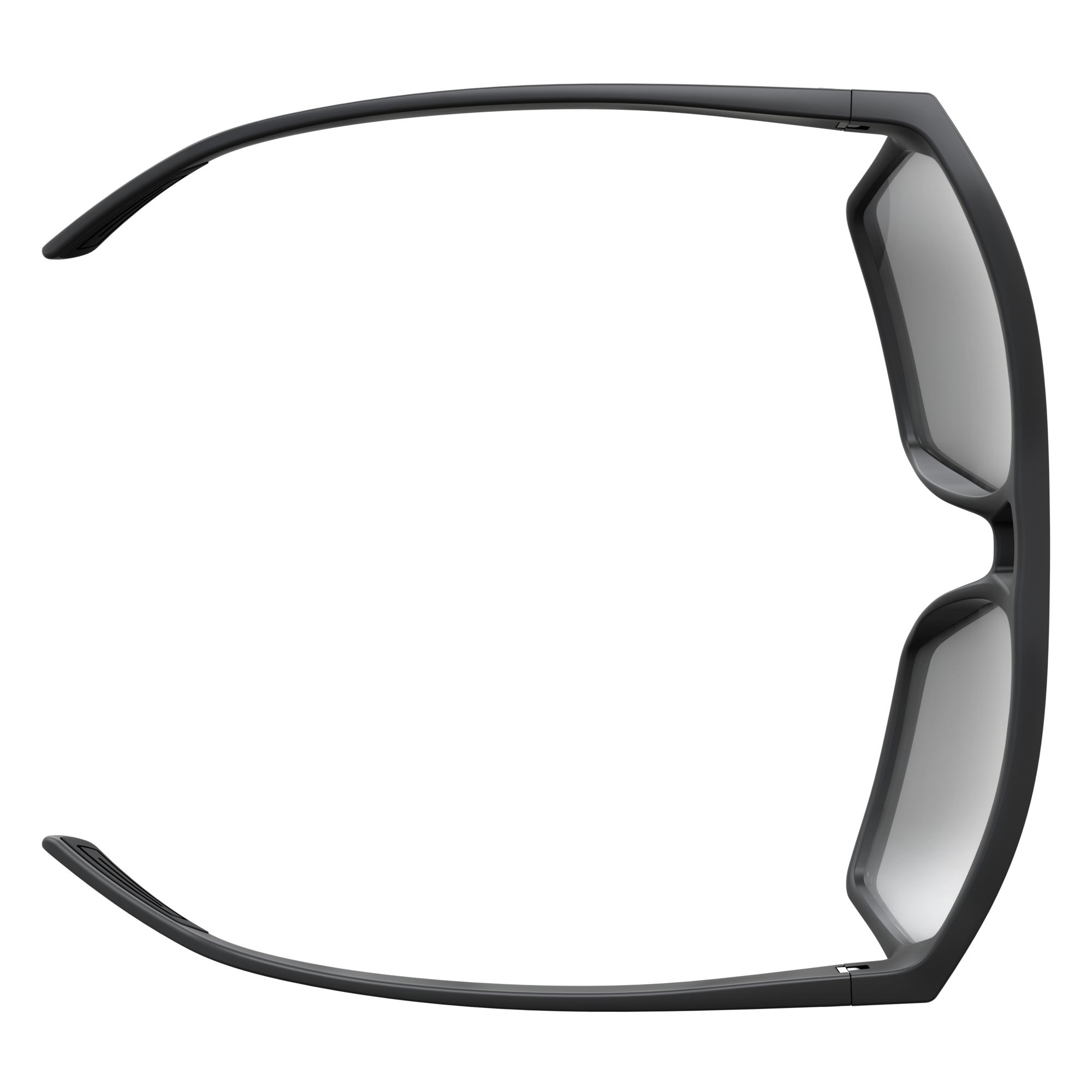 Draufsicht einer polarisierten, mattschwarzen SCOTT Tune Brille mit grauen Gläsern und gebogenen Bügeln.