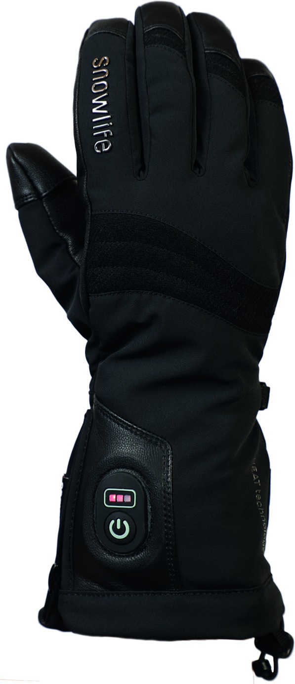 Schwarzer Snowlife Heat DT Glove mit Heizknopf und Akkustandanzeige.