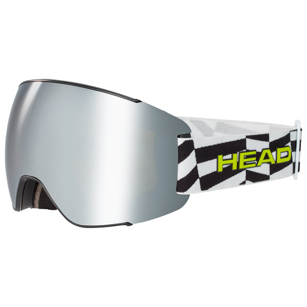 Sentinel DH Razzle Rennbrille mit verspiegelter Scheibe und Schachbrettmuster am Brillenband.