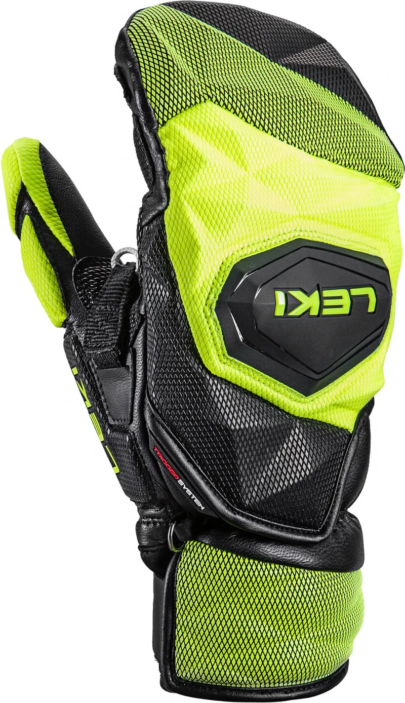 Black Leki Venom SL 3D Mitt with ice-lemon accents in mesh pattern design.