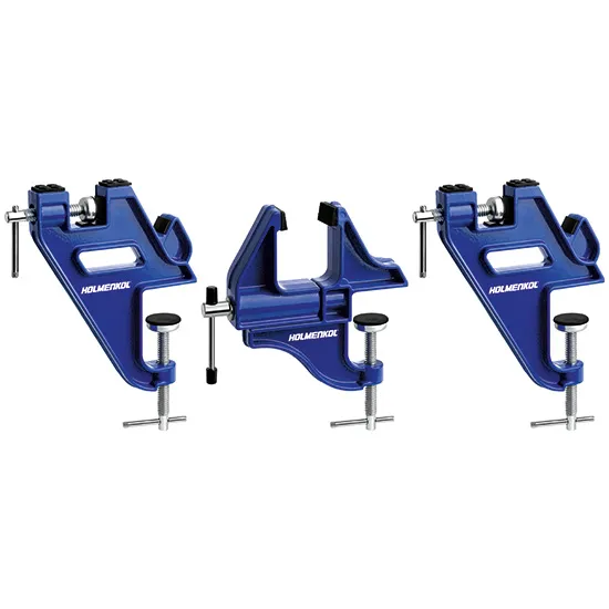 Three blue Holmenkol All in One 2.0 mounts with silver screws against a white background.