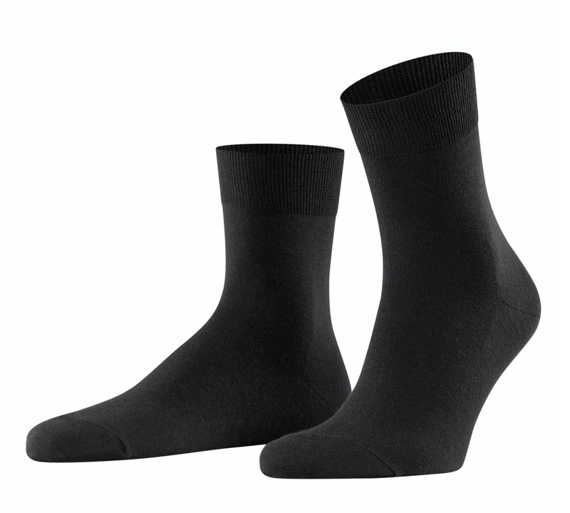 Black men's socks Two black men's socks, one upright, the other horizontal, both with ribbed cuffs.