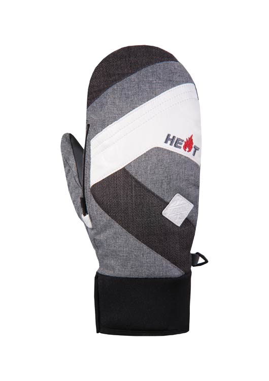 Graue Snowlife Mitten Short Lady mit HEAT-Logo und schwarzem Bündchen.