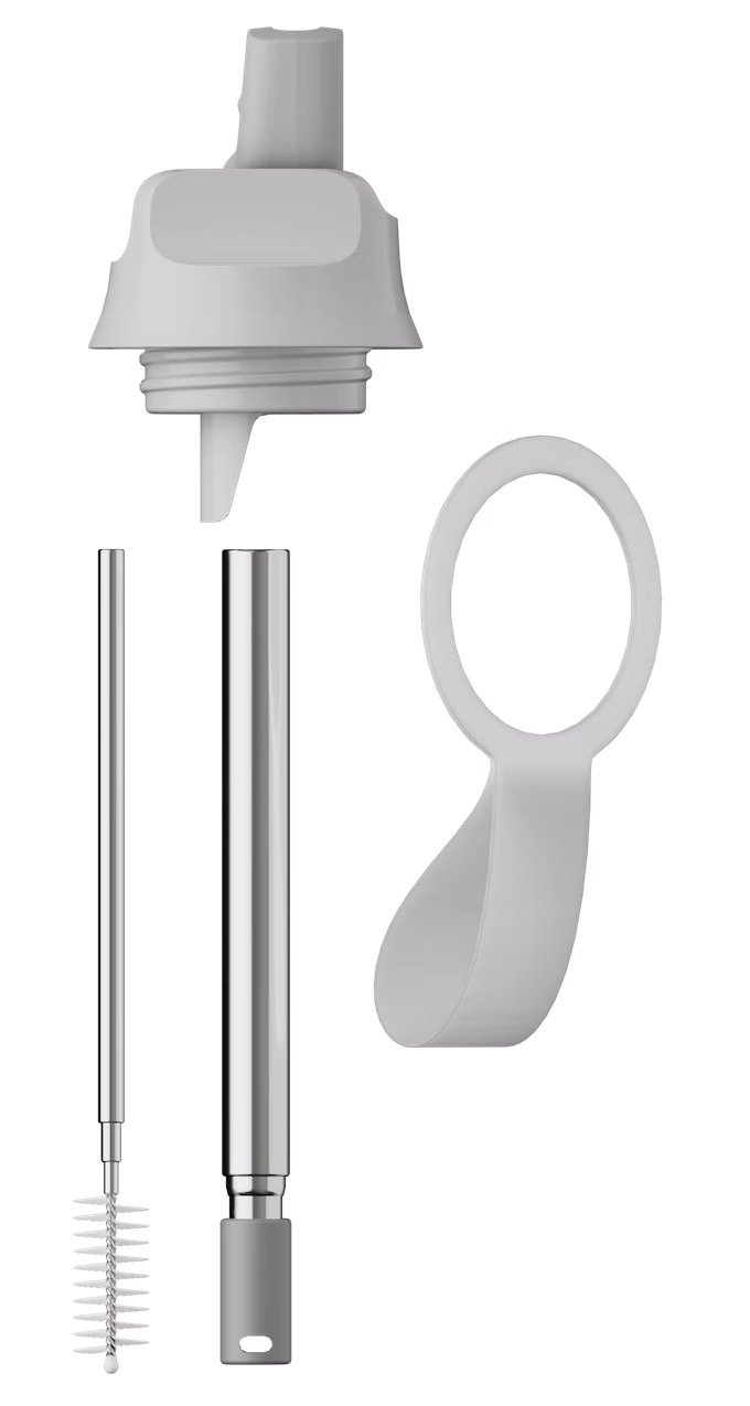 Serie 2 grigia Coperchio ribaltabile, cannuccia, spazzola e cinghia di trasporto in parti singole, per il biberon.