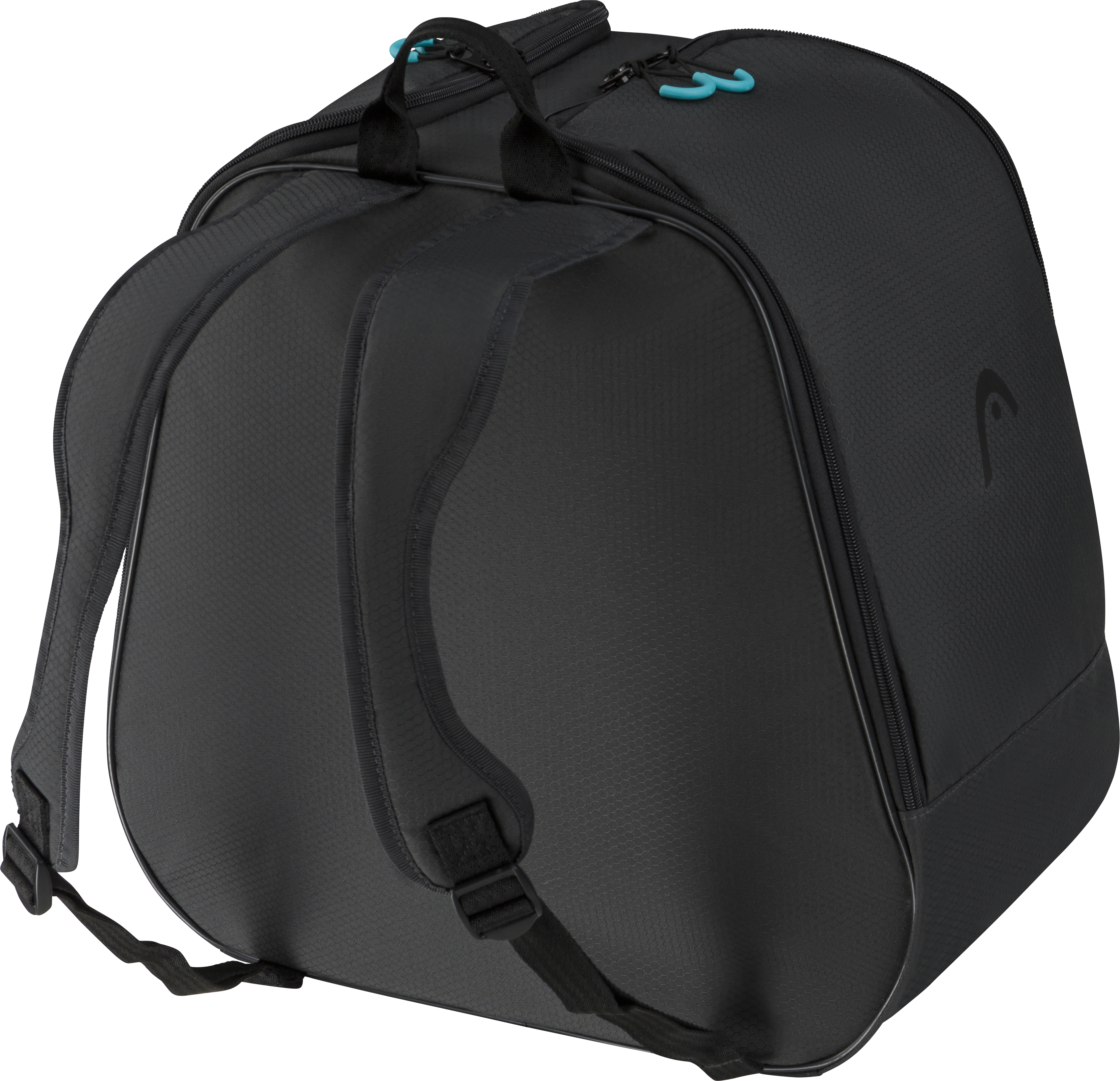 Schwarzer Head Boot Rucksack Schwarzer Head Boot Backpack mit Tragegriffen, Reissverschlüssen und Schultergurten.