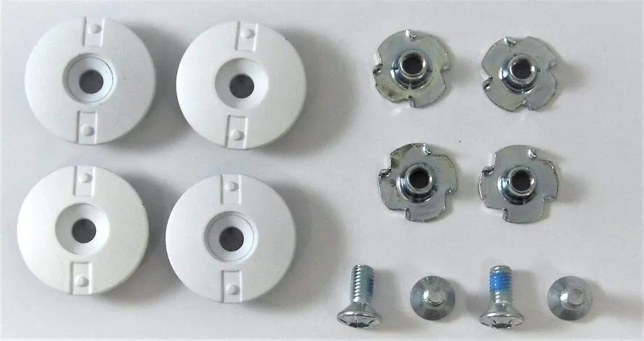 Head Canting Kit: White washers, nuts and screws for Raptor/Formula ski and snowboard bindings.