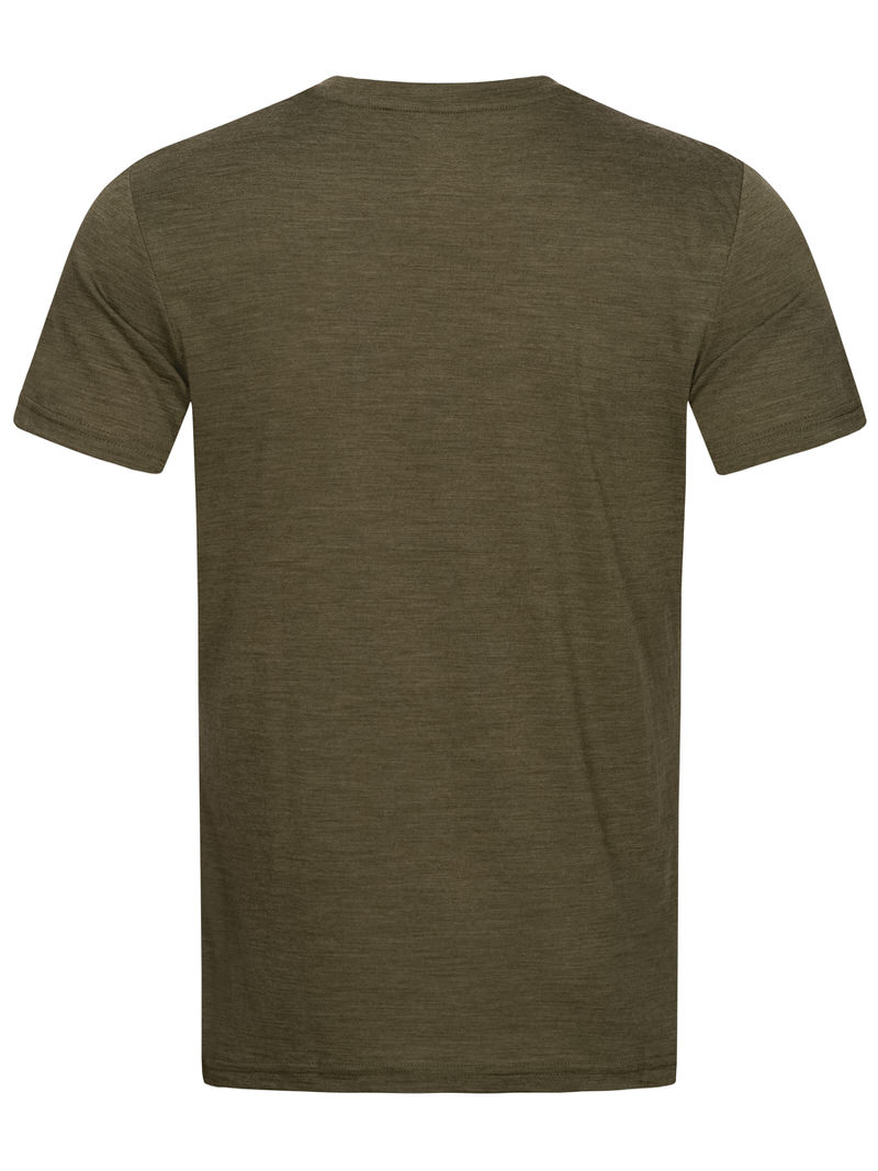 T-shirt City couleur Olive Night Melange pour hommes de Super.Natural, montré de dos.