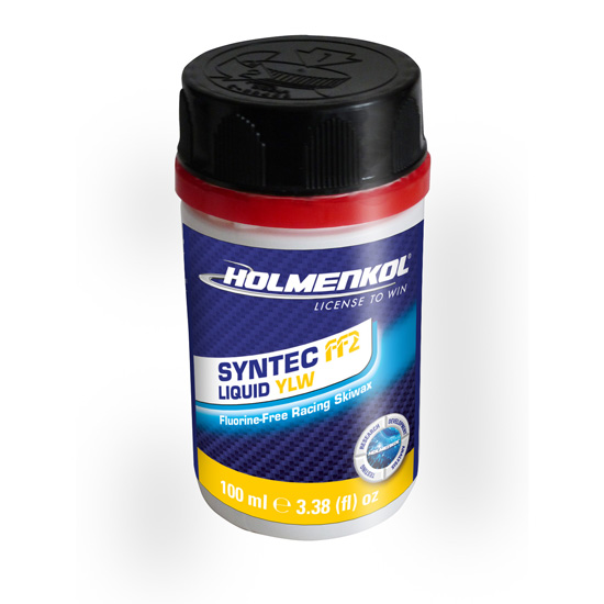 Draufsicht einer Dose Holmenkol Syntec FF2 Liquid Skiwachs. Die Dose ist blau, weiß, rot und schwarz.