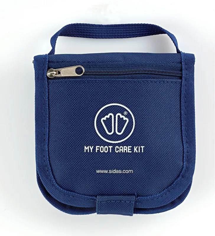 Blue Sidas Foot Care Kit with carrying strap, zipper and foot logo. Compact set for on the go.