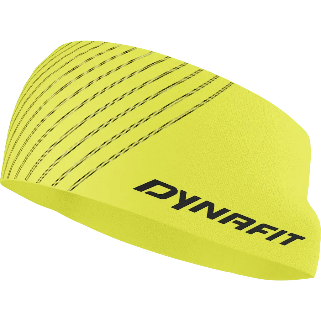 Fascia Speed Dynafit gialla con strisce e logo neri.