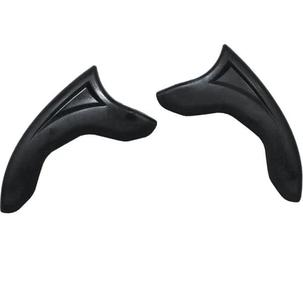 Deux protections Atomic Tip noires et incurvées sur fond blanc. Les protections ont une forme asymétrique.