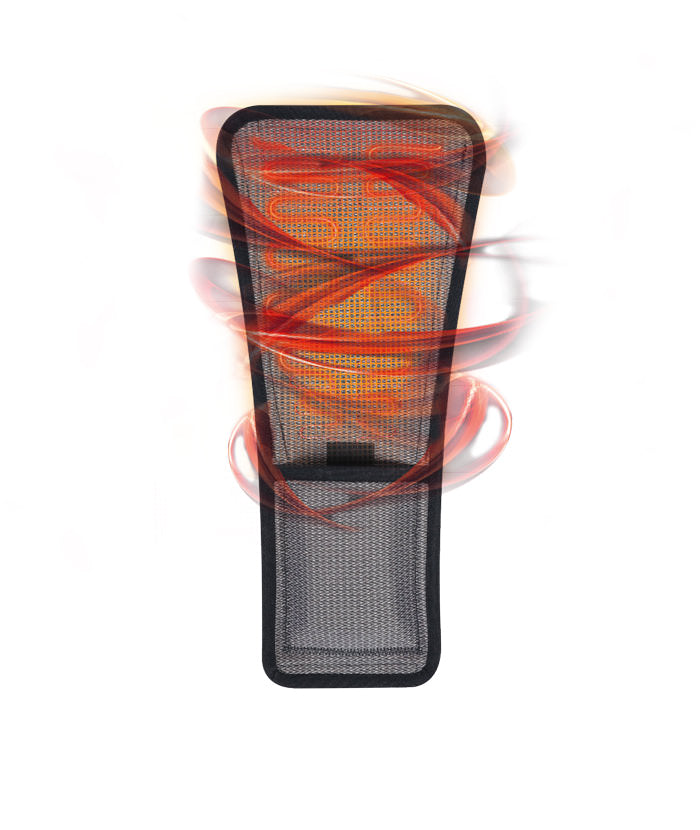 Rechteckiges, schwarzes Lenz Heat Pad mit orangefarbenem Heizdraht und Wärmeeffekt, Zubehör für Heat Vest 2.0.