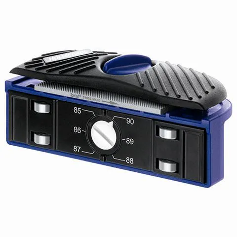 Edge sharpener "Profi Edger" in blue/black with adjustable sharpening angle (85-90 degrees) and file.