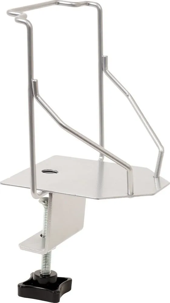 Metal holder for waxing iron with table attachment and bracket for the iron.