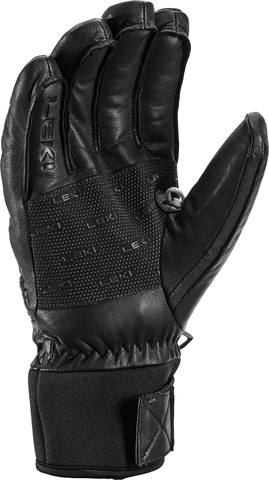 Schwarzer Leki Copper 3D Pro Handschuh, Handflächenseite mit Silikonbeschichtung und Neopren-Manschette.
