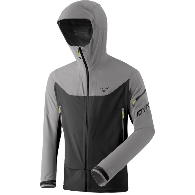 Dynafit Veste Beast Hybrid Veste grise Dynafit Beast Hybrid pour hommes avec capuche, zip frontal et poches.