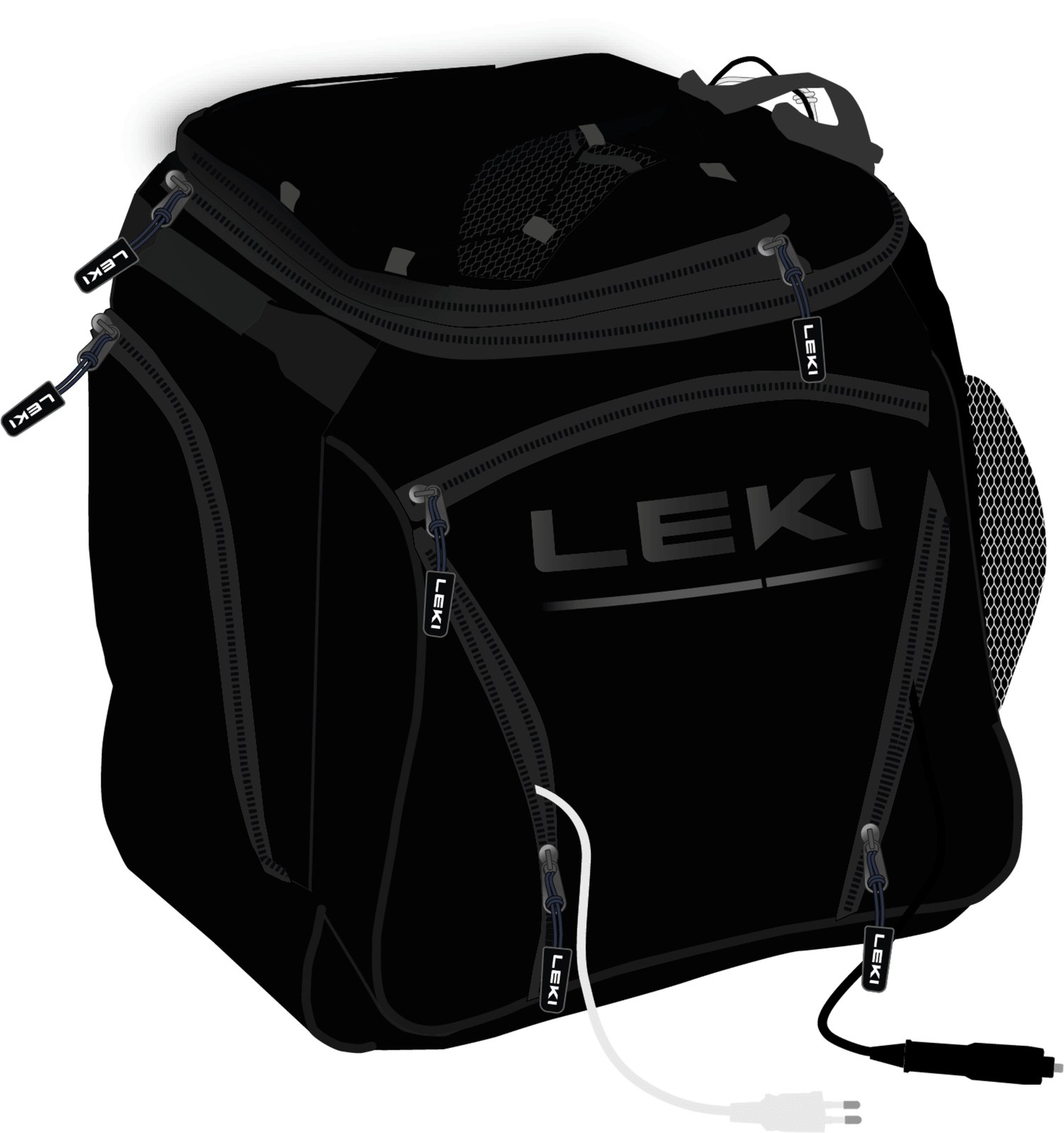 Leki Bootbag nera Borsa termica con cerniere, cavi e logo Leki.