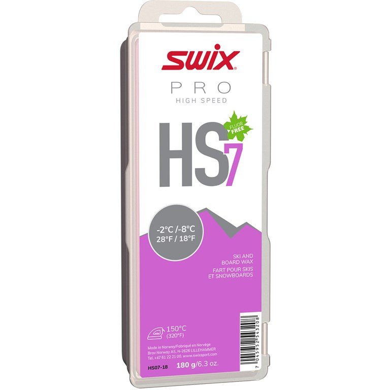 Verpackung Swix HS7 Violet Wachs, geeignet für Ski und Snowboard, Temperaturbereich -2 bis -8 Grad Celsius.