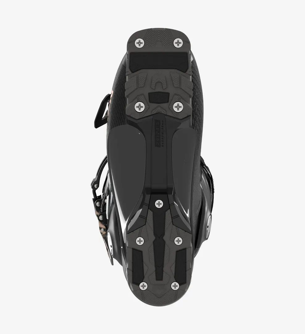 Vue de dessus de la chaussure de ski Salomon S/PRO ALPHA 90 W, montrant la semelle avec sa structure et ses points de fixation.