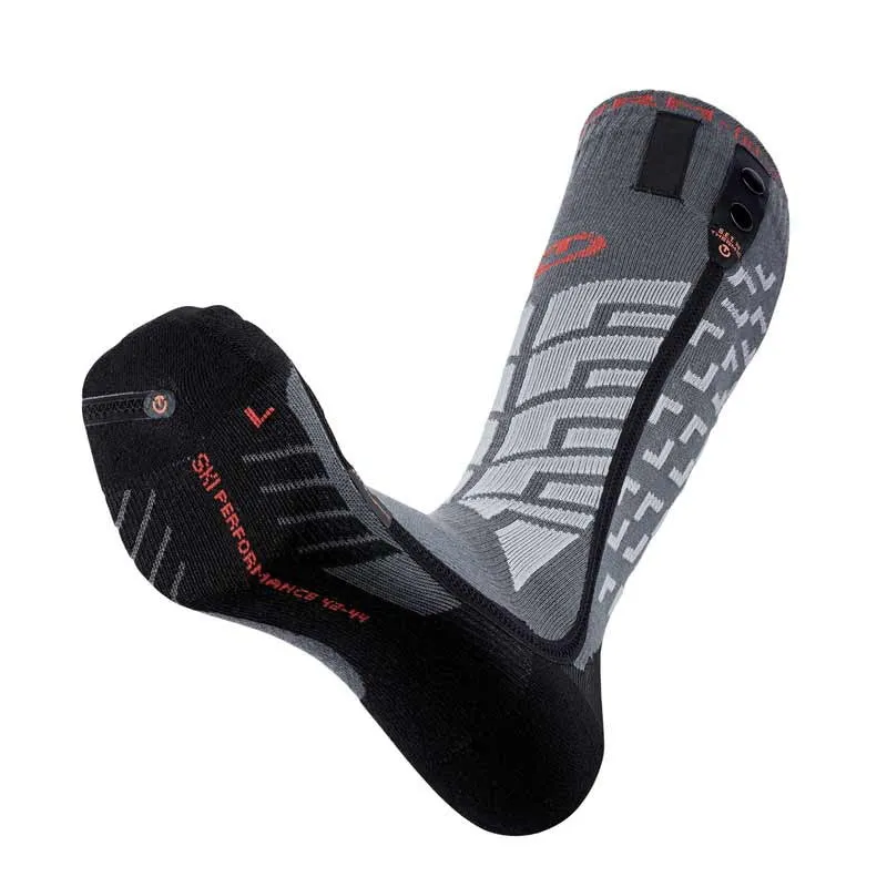 Graue Thermic Ultra Warm Performance Socken mit schwarzer Ferse und grauen geometrischen Mustern.