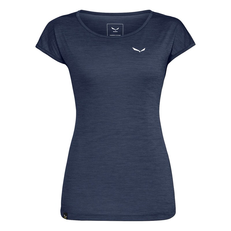 Damen T-Shirt, Salewa Puez Melange Dry'Ton, marineblau, kurzer Arm, Rundhals, atmungsaktives Material, sportlicher Schnitt.