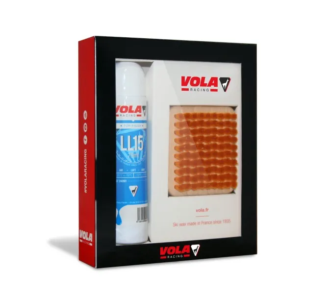 Produktset LL 15 Blau: Spraydose und Wachs in einer schwarzen Geschenkbox.