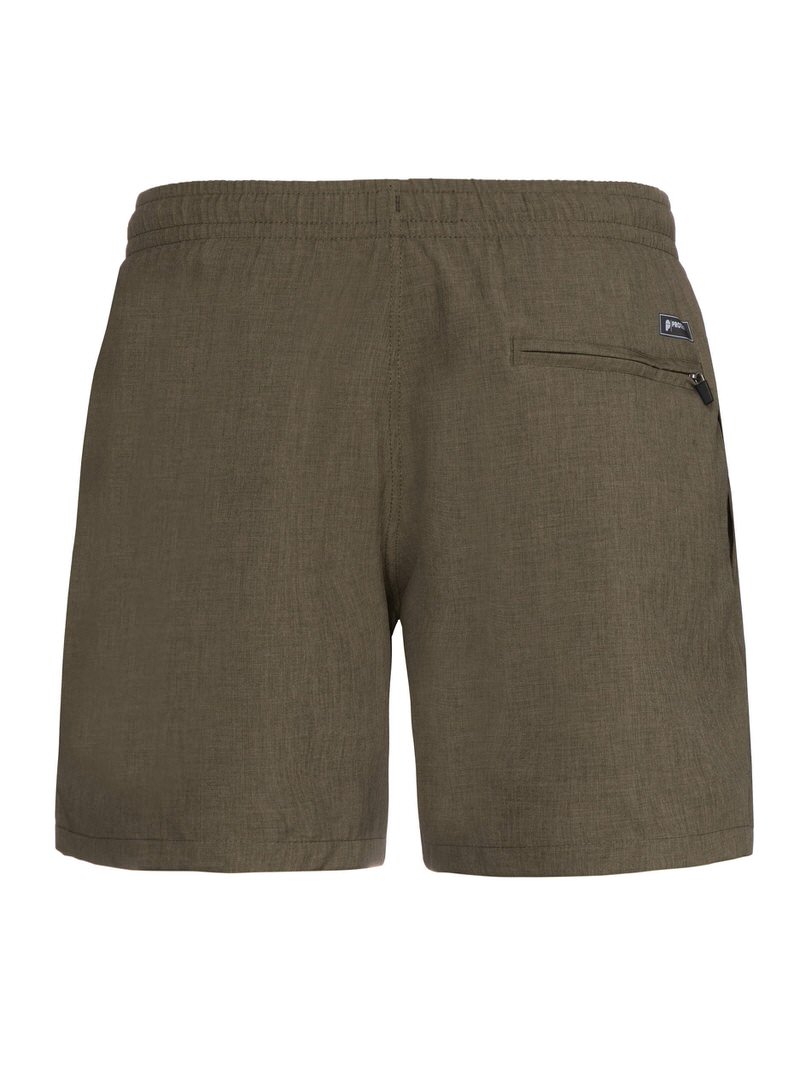 Short de bain vert Protest Davey vu de dos, avec taille élastique et poche zippée.