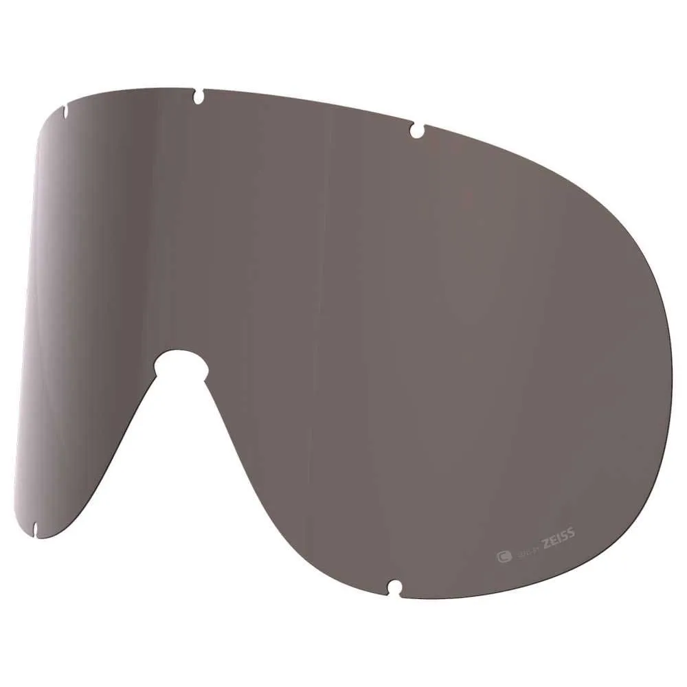 Gray POC Retina Race Lens replacement lens for ski goggles, side view. Holes for mounting.