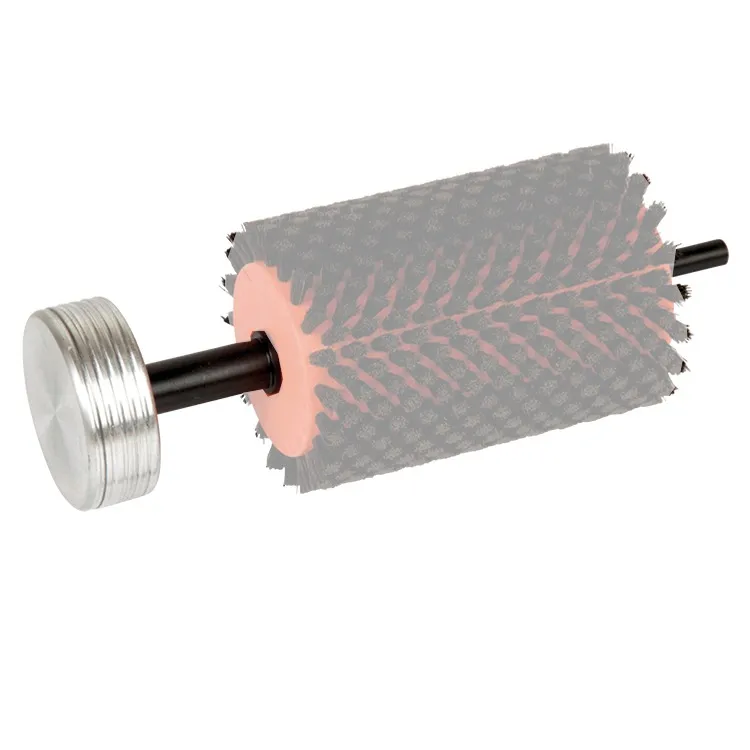 Close-up of Snoli Mandrel for aluminum rotor brush. Aluminum mandrel with rotor brush.