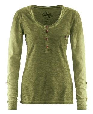 Grünes IMAAN ginger Longsleeve mit Knopfleiste und Brusttasche, Rundhals-Ausschnitt.