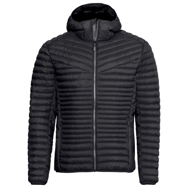 Schwarze Head Primo Hooded Jacket, Frontansicht mit Kapuze und Reißverschluss.