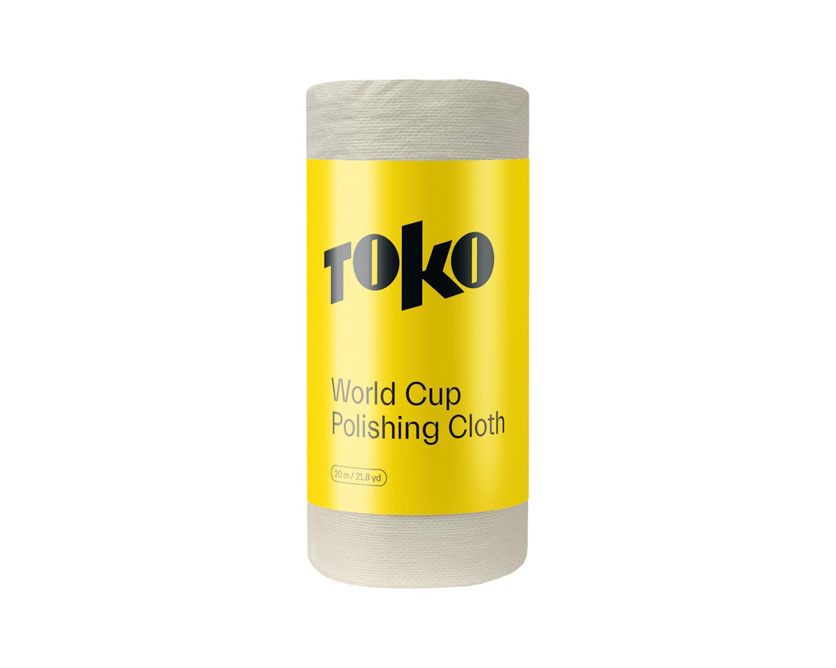 Rolle Poliertuch mit gelbem Etikett, beschriftet mit "Toko World Cup Polishing Cloth".