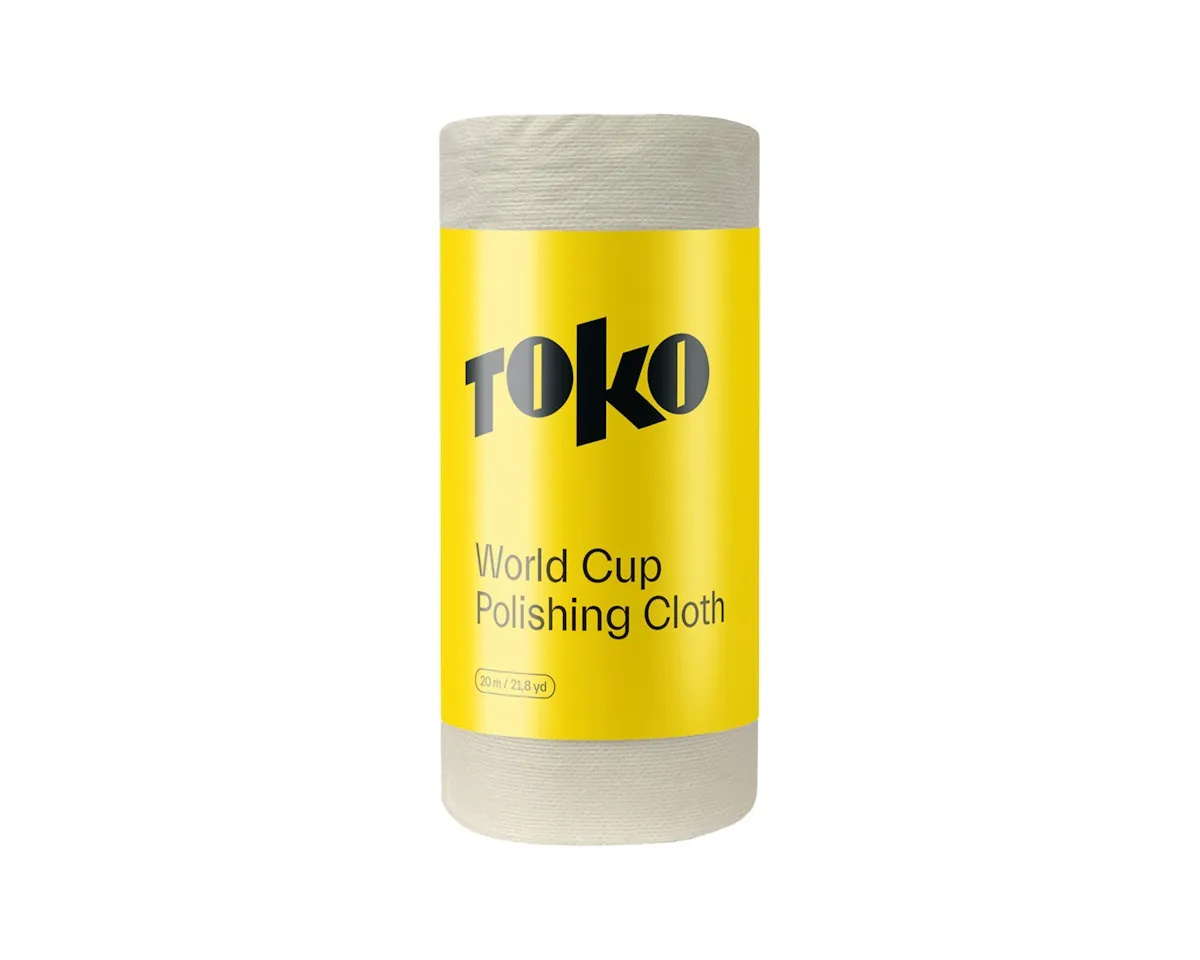 Roll of polishing cloth with yellow label, labeled "Toko World Cup Polishing Cloth".