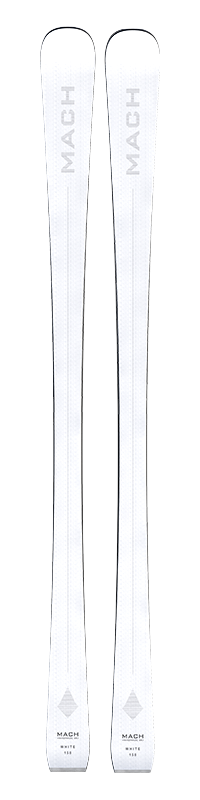 MACH WHITE Ski von oben Zwei weiße Ski des Modells MACH WHITE von oben, mit Markennamen und Modellbezeichnung.