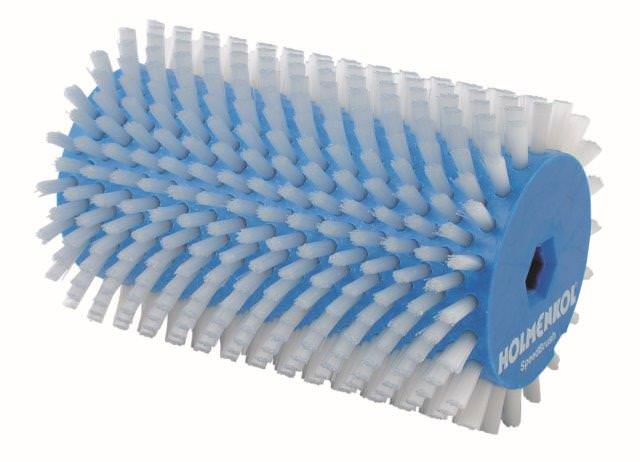 Blaue Nylon Speed Brush mit weißen Borsten, perspektivisch dargestellt. Der Bürstenkörper ist zylindrisch und mit dem Holmenkol Logo bedruckt.