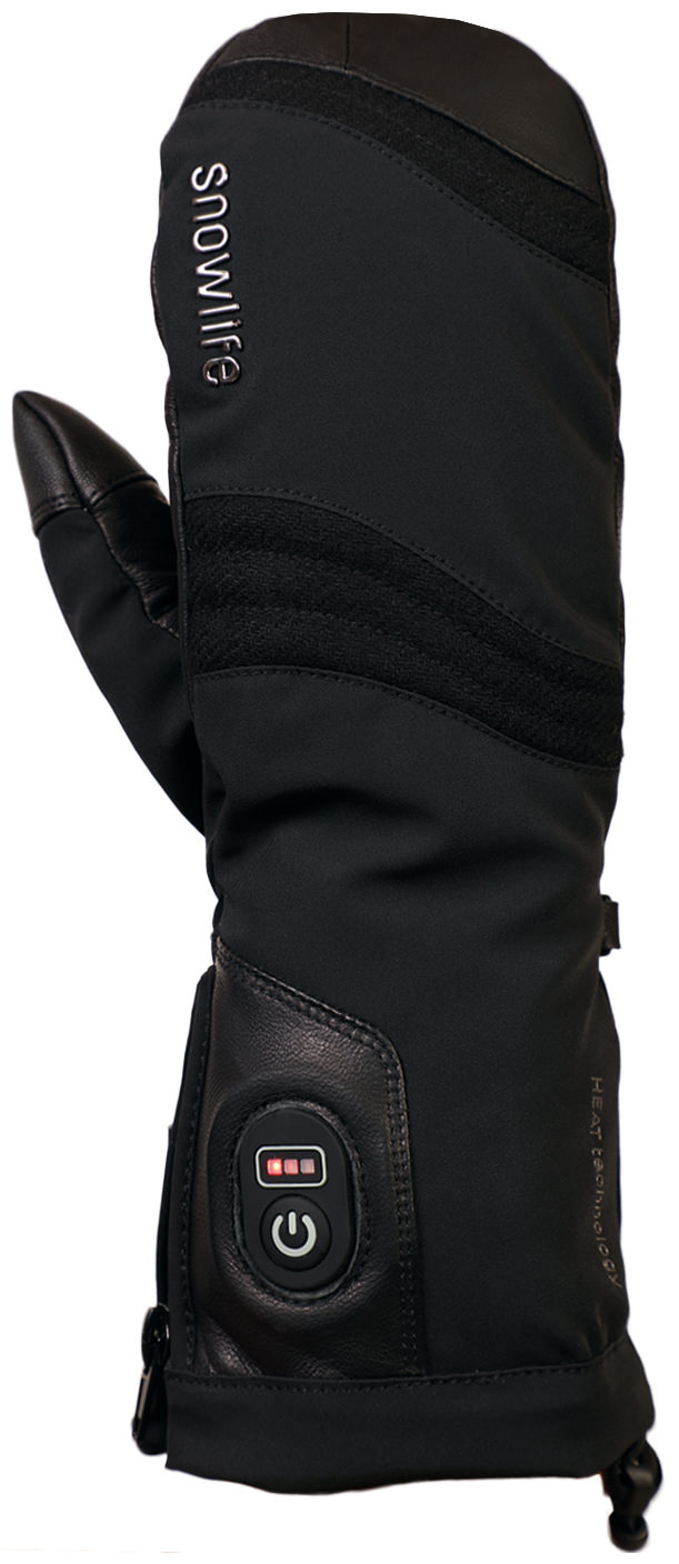 Schwarzer Heat DT Mitten Lady Handschuh, seitliche Ansicht. Sichtbares Bedienfeld für Heizstufen.