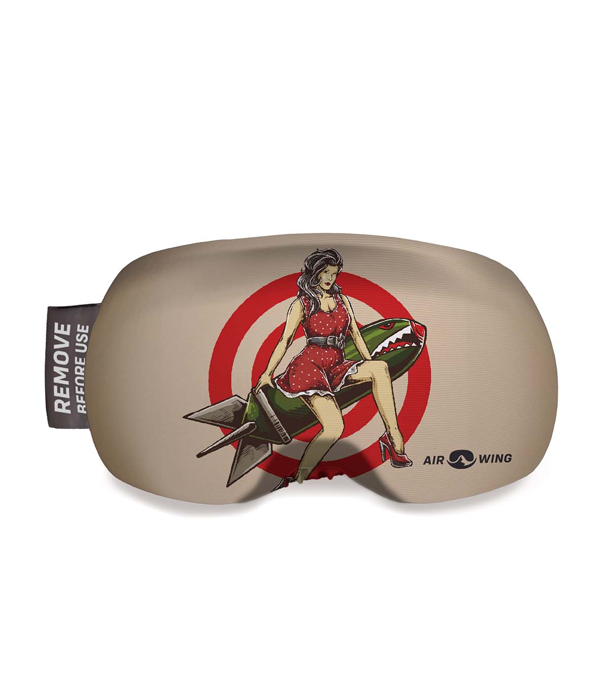Coperchio per occhiali da sci Airwing pinup Coperchio protettivo Airwing per occhiali da sci con una donna su una bomba davanti a un obiettivo.