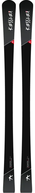 Zwei schwarze Kessler Phantom S Ski mit Schweizer Kreuz oben und Logo unten.