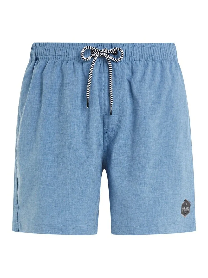 Helle blaue Protest Davey Badeshorts mit Kordelzug und Logo.