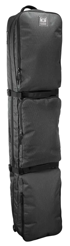 Graue Nidecker Tram Board Bag, aufrecht stehend, mit mehreren Fächern und Gurten.